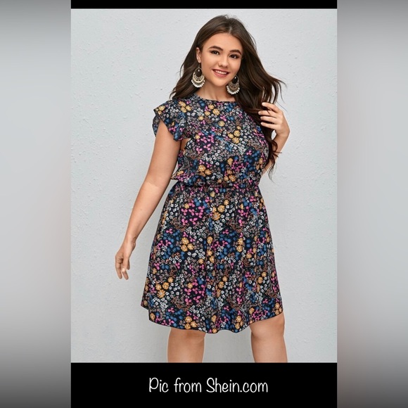 SHEIN Curve Clasi Plus Multicolor Floral Ruffle Sleeves Mini Dress in 1XL/14 USW - Picture 12 of 15